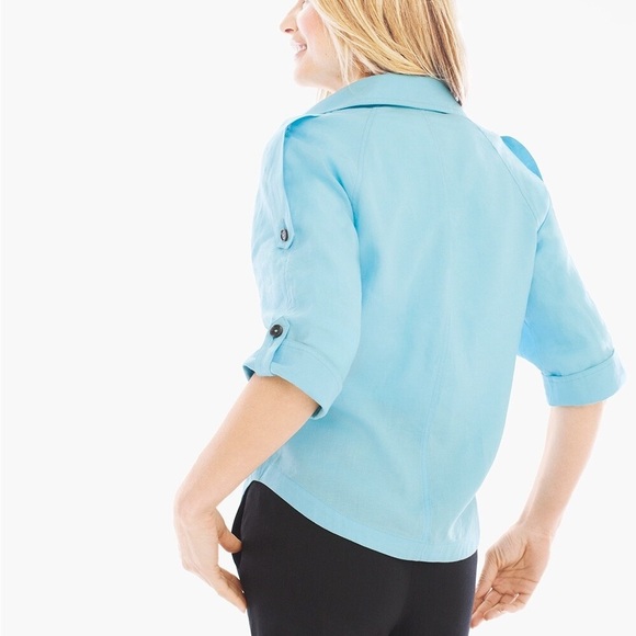 Chico’s Linen Blue Turquoise Jacket Size XL (3) - Picture 11 of 11